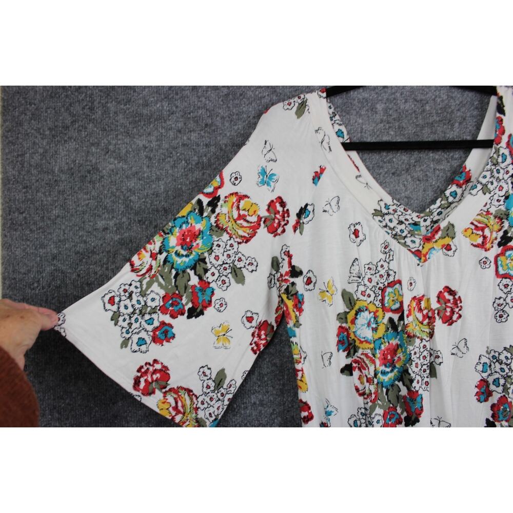 American Rag Cie blouse Size M White W Floral Print Synched Waist - Picture 3 of 9